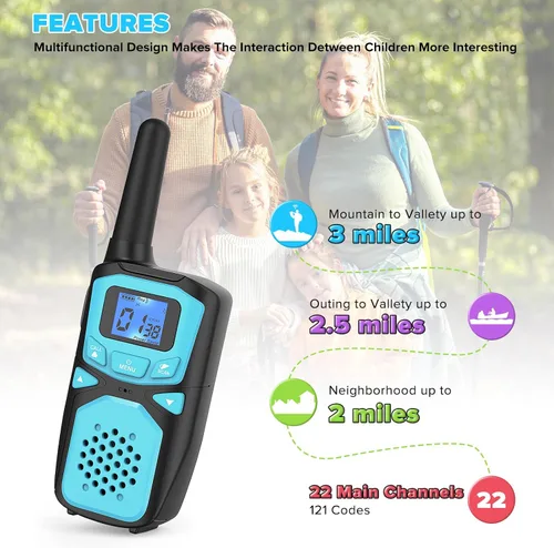 Miniatura 2 de Walkie Talkies para niños recargables, paquete de 2 Walkie-Talkie de largo alcance para radio pequeña de 2 vías, manos libres, campamento al aire
