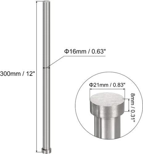 Miniatura 2 de uxcell Pasadores de eyector rectos, 0.630 in (5/8 ") de diámetro. Punzón de punta redonda de acero 65Mn 300 mm (12") de largo para mantenimiento