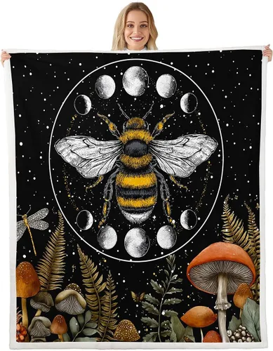 Miniatura 23 de Erosebridal Manta de árbol de la vida, sol y luna para sofá cama, manta de forro polar gótico de polilla trippy, manta de sherpa cósmica