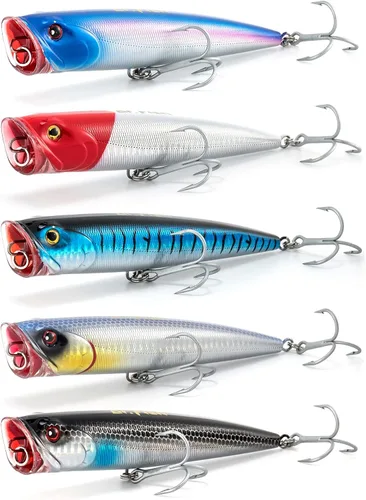Miniatura 12 de Dr.Fish Popper - Señuelos de pesca de agua salada, 4/5.5 pulgadas GT Popper VMC anzuelos agudos señuelos de pesca para lubina, lucio, salmón en alta