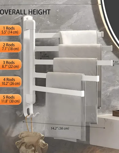 Miniatura 3 de Toallero, toallero giratorio mejorado de aluminio de aviación cuatro en uno, toalleros para baño, ahorro de espacio, oscilante, rotación de 180°