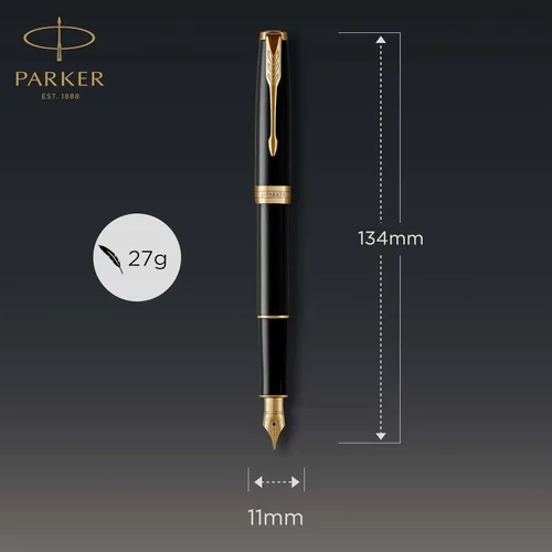 Miniatura 2 de Parker Sonnet 1931495 - Pluma estilográfica, color negro, con punta media y ribete dorado