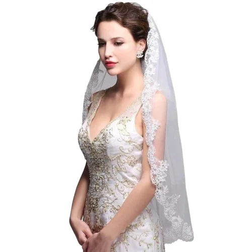 Brinote Velo de novia de encaje apliques con peine 1 nivel largo hasta la cadera velos de novia de cristal velos de tul suave para novias, Marfil