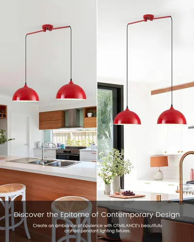 Miniatura 6 de Luces colgantes para isla de cocina, 2 luces, lámpara colgante de cúpula roja, moderna lámpara de comedor, iluminación de isla de cocina, luces Rojo
