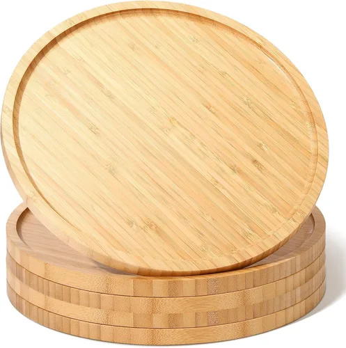 Miniatura 7 de Meanplan Bandeja de bambú – 5 platos de madera, tabla redonda de charcutería y plato para servir con borde para cocina, fruta, pan, ensalada, mesa