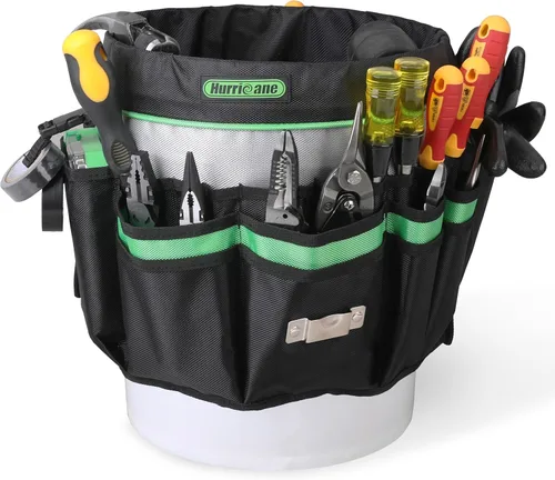 HURRICANE Organizador de bolsas de herramientas de 5 galones, organizador de herramientas de jardín con 52 bolsillos, impermeable para la mayoría de
