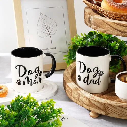 Miniatura 3 de Whaline 2 tazas para parejas, tazas de pareja de 12 onzas con caja de regalo, juego de regalo divertido para amantes de los perros, dueño de perros