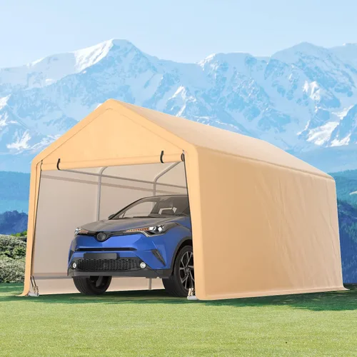 Miniatura 8 de GYMAX Cochera portátil, garaje portátil con puertas extraíbles enrollables, toldo para automóvil para todas las estaciones, para camión, barco