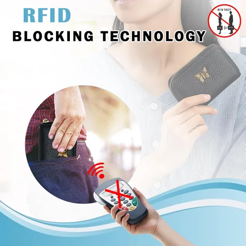 Miniatura 5 de imeetu Portatarjetas de crédito RFID para mujer, pequeña cartera de cuero con cremallera con llavero extraíble, Gris topo, S, Cartera para tarjetas