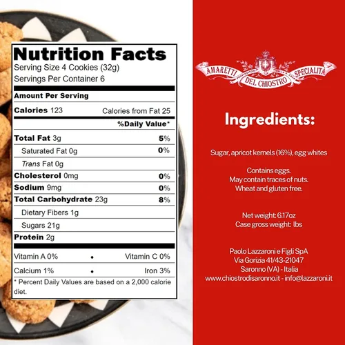 Miniatura 2 de Amaretti Chiostro di Sarrono Galletas crujientes – Snacks sin gluten – Lata de galletas italianas – Galletas gourmet tradicionales – Galletas