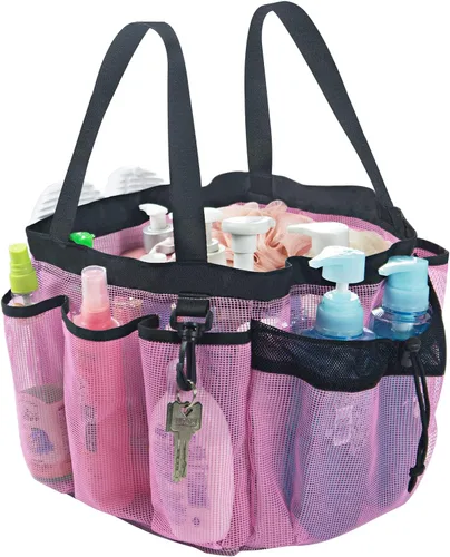Miniatura 10 de Moyad Bolsa grande de malla para ducha para dormitorio universitario, artículos esenciales de habitación con 8 bolsillos, bolsa de ducha portátil