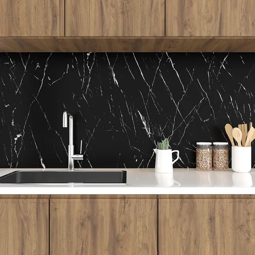 Miniatura 6 de VEELIKE Papel tapiz de mármol negro mate para encimeras de cocina de 15.7 x 118 pulgadas, papel de contacto de mármol impermeable, autoadhesivo