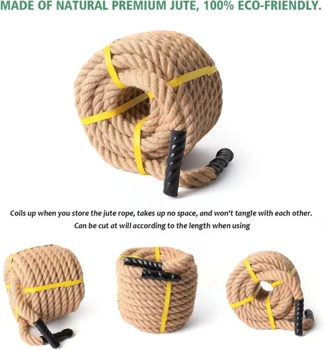 Miniatura 2 de Cuerda de yute de 3/4 pulgadas × 50 pies, material natural, cuerda de yute resistente trenzada para manualidades en interiores y exteriores