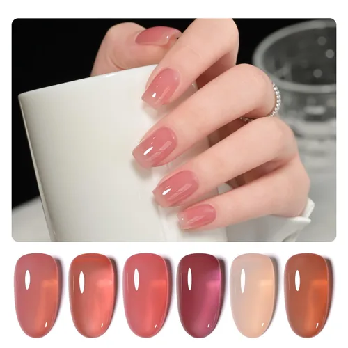 GAOY - Juego de esmaltes de uñas en gel, 6 colores transparentes rojo, rosa, marrón, nude, kit de esmalte en gel que se quita con luz UV, para salón