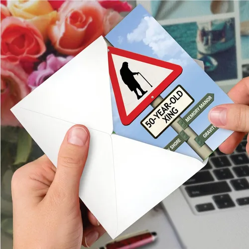 Miniatura 6 de NobleWorks Tarjeta de felicitación de cumpleaños número 50 en blanco con sobre de 5 x 7 pulgadas (1 tarjeta) Bday 50 Year Old Crossing 9966K
