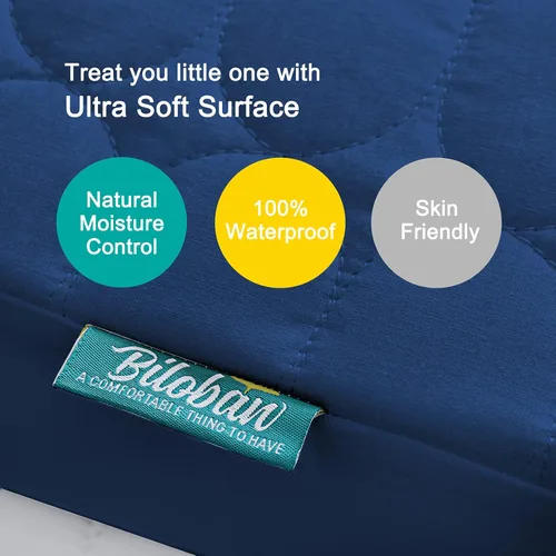 Miniatura 2 de Biloban Paquete de 2 protectores de colchón para cuna, color azul marino, impermeable, acolchado, absorbente, silencioso, cubierta de colchón