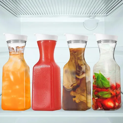 Miniatura 4 de DilaBee Jarra de agua de plástico con tapa, jarra cuadrada para bebidas, leche, batidos, té helado, suministros de barra de mimosa, sin BPA, no apta