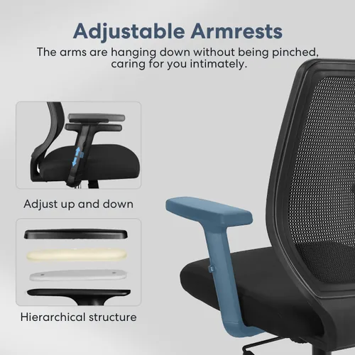 Miniatura 8 de Silla ergonómica de oficina, silla de escritorio de malla para el hogar con brazos ajustables, sillas de computadora con respaldo medio para Negro