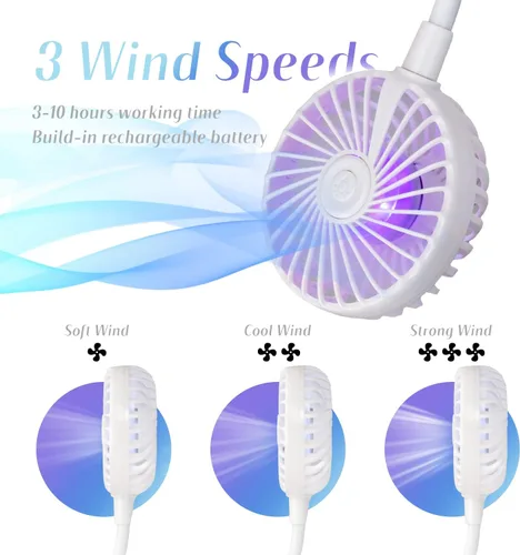 Miniatura 5 de VAGAU Ventilador de cuello de enfriamiento portátil, ventilador de cuello personal USB recargable con luces LED coloridas, rotación de 360°