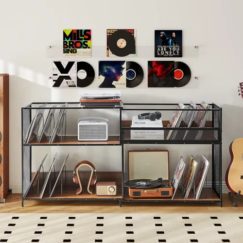 Miniatura 8 de RARZOE Soporte Grande para Tocadiscos, Mesa de Soporte para Tocadiscos Concord de Mediados de Siglo que Sostiene Hasta 350 Álbumes, Gabinete