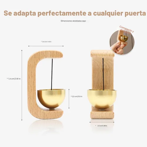 Miniatura 2 de Timbre de puerta magnético de 2 unidades - Campanas de viento de madera para apertura de puerta, alerta de entrada adhesiva inalámbrica con timbre