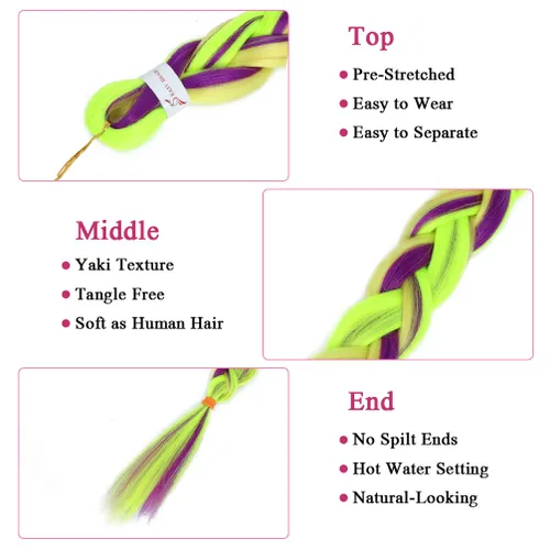 Miniatura 4 de Extensiones de cabello trenzado preestirado colorido, 3 colores, mezcla de cabello trenzado para niñas, 26 pulgadas, 3 paquetes