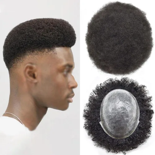 Miniatura 12 de FACE MIRACLE Afro Toupee para hombres negros, extensiones rizadas para hombre, todos los sistemas de cabello humano de poliuretano afroamericano 1B#