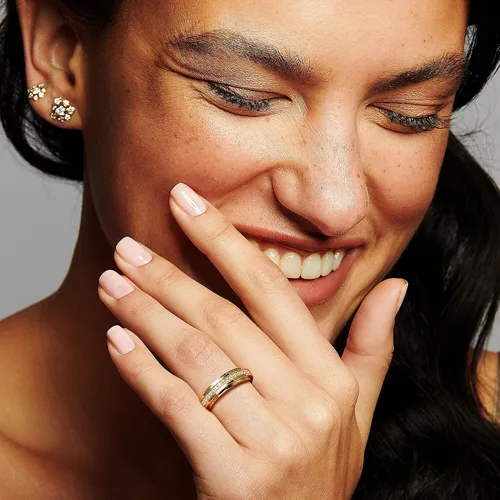 Miniatura 2 de Kainier Anillos de ansiedad chapados en oro de 14 quilates piedras de circonita cúbica anillos giratorios para mujeres y hombres anillos