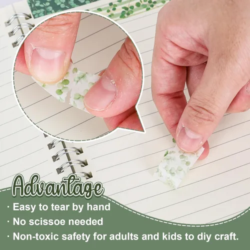 Miniatura 3 de Whaline 12 Rollos Cintas Washi de Vegetación Acuarela Plantas Eucalipto Cinta de Enmascarar 15mm Hojas Verdes Cinta Decorativa Adhesivos para Álbum