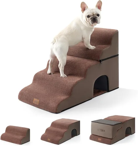 Miniatura 18 de COZY KISS Escaleras anchas para perros pequeños de 15.7 pulgadas de alto, escalón para mascotas para cachorros, gatos mayores, rampa curva