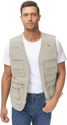 Miniatura 3 de Lentta Chaleco de pesca para hombre, chaleco ligero de verano para fotos, 16 bolsillos