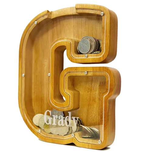Miniatura 43 de Alcancia personalizada grande de madera con letras, alcancía para monedas, alcancía personalizada con nombre, puede ser utilizada como regalo de J