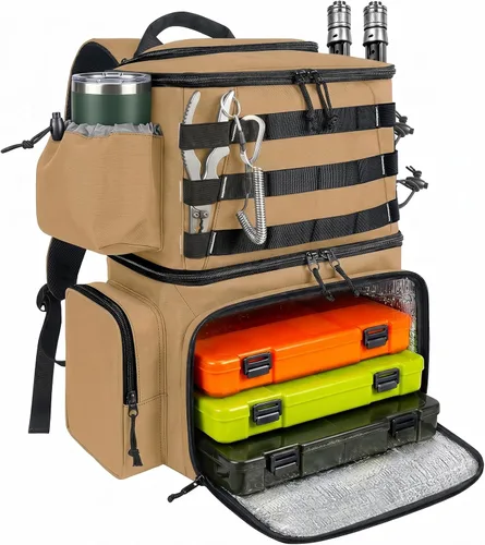 Miniatura 15 de MATEIN Mochila para Pesca, Bolsa de Equipo de Pesca Resistente al Agua con Soportes para Caña de Pescar y Enfriador, Regalos de Equipo para Hombres