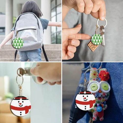Miniatura 7 de Kit de llavero de diamante de Navidad DIY, 12 piezas, llavero de arte de Navidad, adorno colgante de diamante 5D, decoración artesanal
