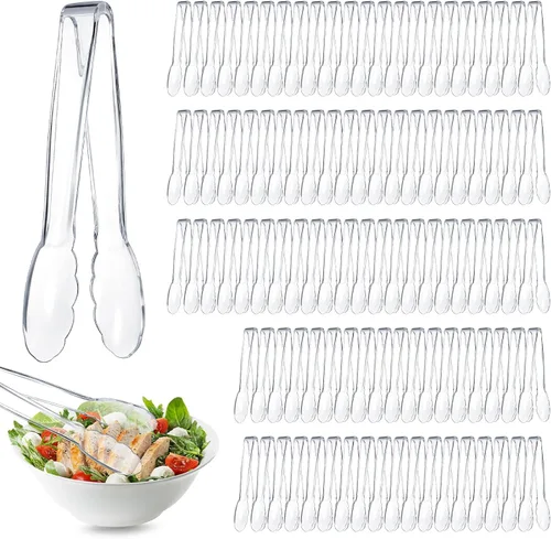 Miniatura 10 de Tessco for you 100 pinzas de plástico para servir a granel, pinzas desechables de plástico de 9 pulgadas, pinzas de ensalada resistentes para Negro