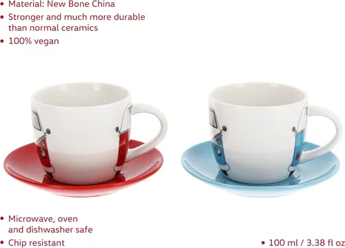 Miniatura 2 de BRISA VW Collection - Juego de tazas de café expreso Volkswagen para café, té y capuchino, diseño de autocaravana T1 (frente de autobús/3.4 fl oz)