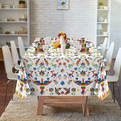 Miniatura 4 de Frienda 3 manteles de plástico para decoración de fiesta mexicana de 54 x 108 pulgadas, manteles desechables florales mexicanos para suministros