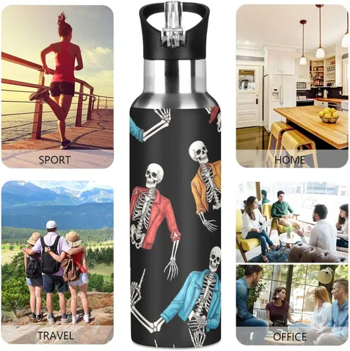Miniatura 5 de BPA-Free Sport Water Bottle 32 Oz, Stainless Steel Water Bottle for Gym Outdoor Travel School, Human Skeletons Rock Roll Gesture