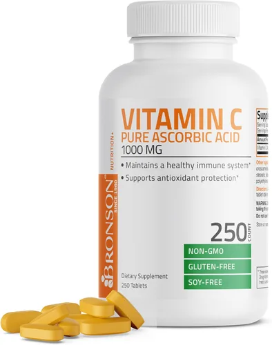 Miniatura 10 de Vitamina C Bronson Vitamins, pastillas de 0,035 oz premium sin OMG, ácido ascórbico, 1