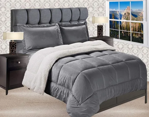 Miniatura 7 de Elegant Comfort Juego de edredón de calidad premium de peso pesado de micromink con respaldo de sherpa reversible alternativo al plumón de Negro