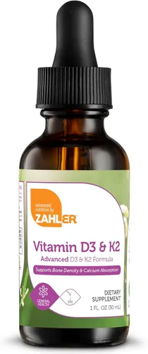 Zahler Gotas de vitamina D3 K2, líquido D3 con K2, 1000 UI de vitamina D y 1000 mcg de K2 por porción, apoya la densidad ósea y la absoprción de