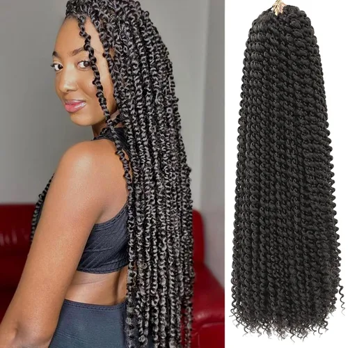 Miniatura 50 de Cabello Passion Twist de 24 pulgadas, 8 paquetes de cabello Passion Twist de ganchillo para mujeres, cabello trenzado Passion Twists largo bohemio