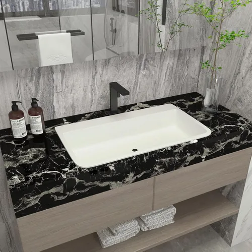 Miniatura 6 de BAYYA Papel tapiz de mármol blanco y negro, papel de contacto de granito oscuro, brillante, grueso, 16 x 118 pulgadas, película decorativa de vinilo