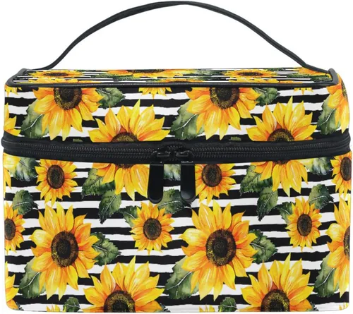Miniatura 26 de Bolsa de Maquillaje, Estuche de Maquillaje Organizador de Viaje con Diseño de Calavera y Flores, Estuche de Cosméticos, Bolsas de Aseo para Niñas