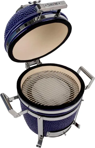 Miniatura 2 de Saffire Kamado portátil - Parrilla y ahumador de cerámica pequeña, parrilla de carbón de 13 pulgadas con soporte de acero inoxidable 304, caja