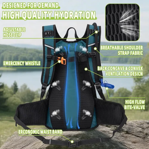 Miniatura 2 de Mochila de hidratación, mochila de agua ligera para senderismo con vejiga de agua a prueba de fugas de 3 L, paquete de hidratación aislada ideal