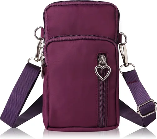 Bolso cruzado de nailon para mujer para viaje, bolso de hombro para teléfono celular con pulsera, brazalete deportivo, cartera para teléfono Púrpura