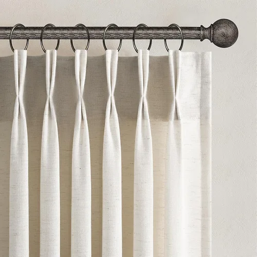 Miniatura 42 de Topfinel 2 paneles de cortinas plisadas de lino beige y blanco de 63 pulgadas de largo, para dormitorio y sala de estar, cortinas semitransparentes