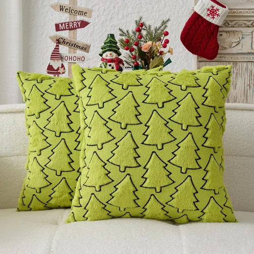 Miniatura 17 de Kevin Textile - Fundas de almohada con diseño de árbol de Navidad de 16 x 16 pulgadas, juego de 2, bordado de lujo, felpa suave, piel sintética