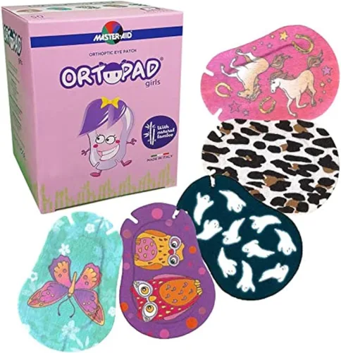 Ortopad® Parches de bambú para niñas, 50/caja (tamaño regular, 4+ años) paquete de fantasmas/búhos